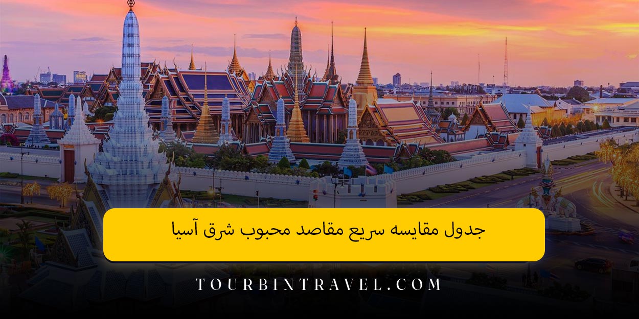 جدول مقایسه سریع مقاصد محبوب شرق آسیا